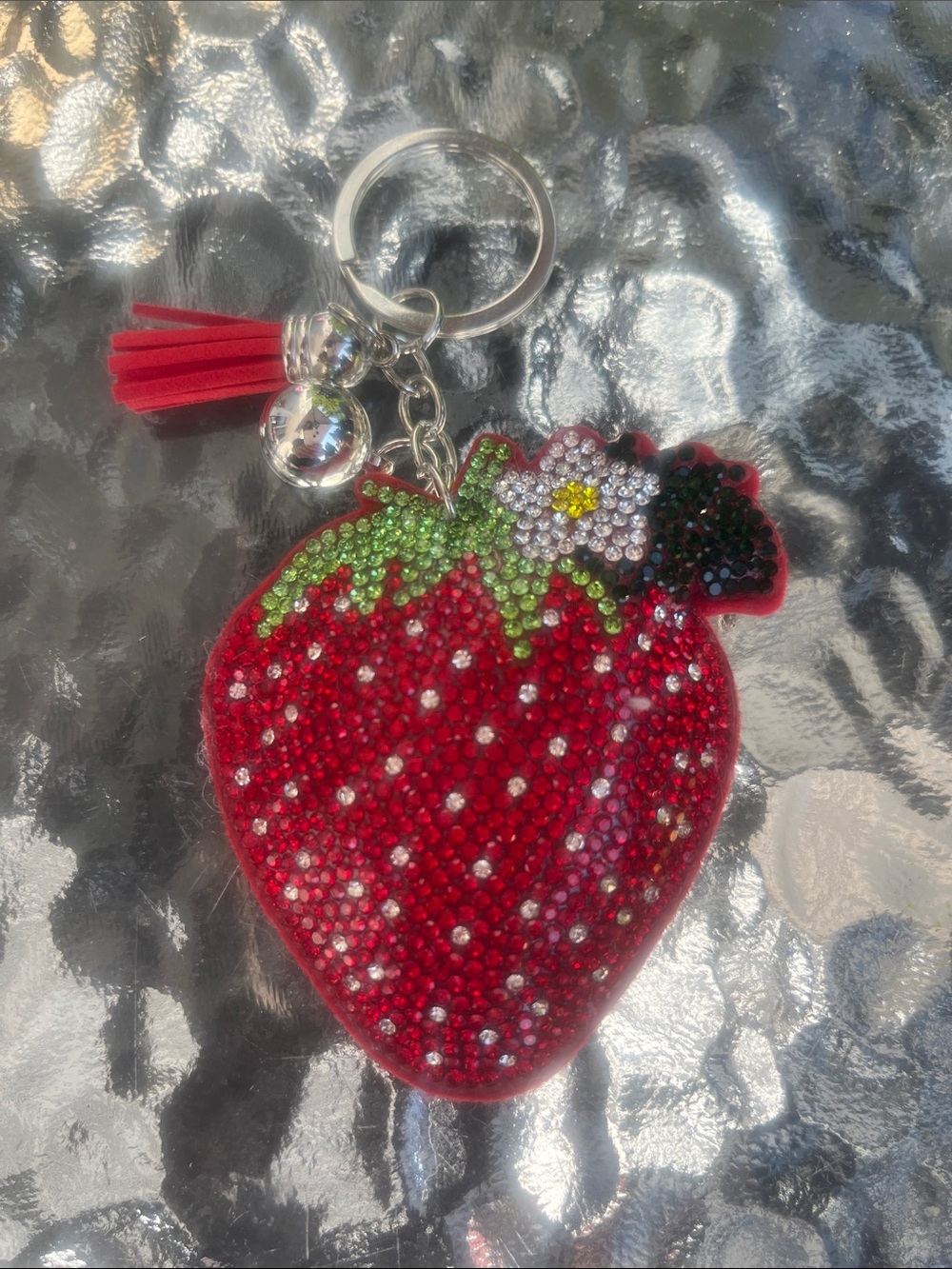 Rhinestone Strawberry Keychain Bag Charm - Red, Green, Black NWOT